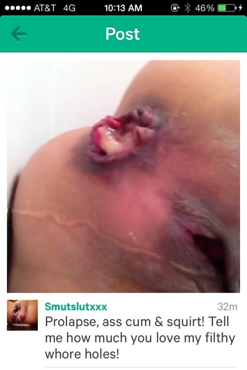 smutslutxxx:  Just made some excellent vines! This image has got to be my favorite after I drilled my asshole to a pulp! Look at my gooey yellow ass cum!  Smutslutxxx