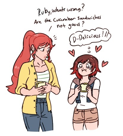 pyrrha brings tiny cucumber sandwiches she made herself