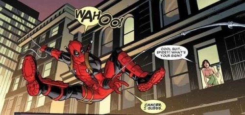 grimphantom:  officiallyshipped:  Can we all just take a moment and appreciate Deadpool  Grimphantom: lol the Batman reference kills me XD  Deadpool lol XD