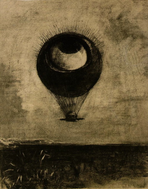 magictransistor:Odilon Redon. Eye-Balloon, The Crying Spider, Guardian Spirit of the Waters. 1878.