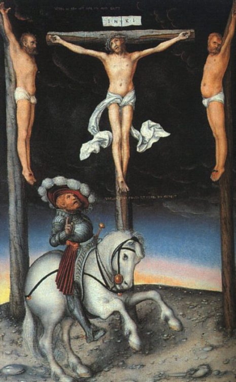 lucas-cranach-the-elder:The Crucifixion with the Converted Centurion, 1536, Lucas Cranach the ElderM