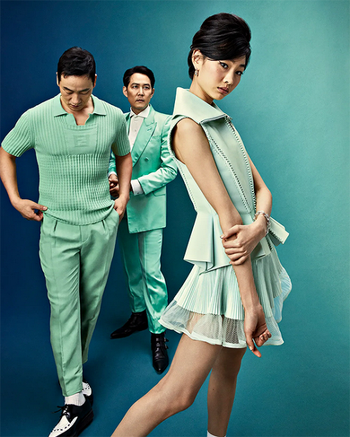 netflixdramas:Jung Ho Yeon, Lee Jung Jae and Park Hae Soo photographed by Ahmad Barber and Donte Mau