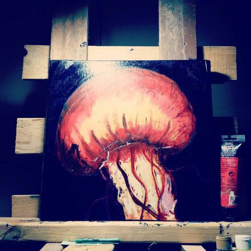 #jellyfish is coming along well, let #dry, #finishtomorrow. #acrylicpainting #artafterdark