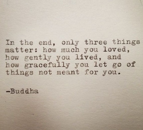 Al final, sólo tres cosas importan: cuánto amaste, cuán gentilmente viviste, y qué tan agraciadamente dejaste ir las cosas que no eran para ti. - Buddha (La tercera me dolió, ¡auch!)