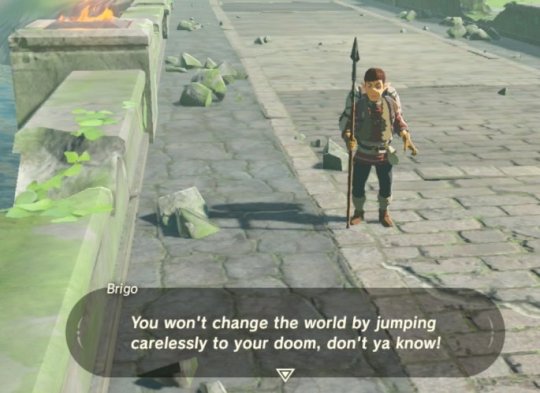 If you try to jump off a bridge in breath of the wild while a NPC is nearby, he will plead you not to jump.