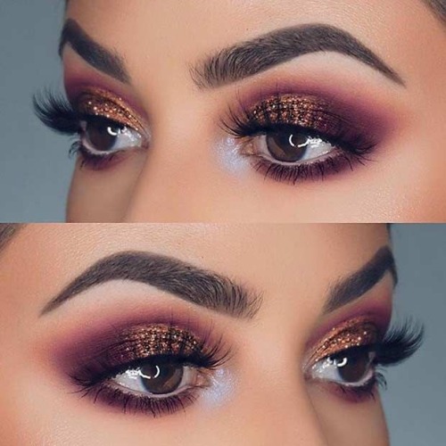 Stunning Smokey Purple Bronze Glitter Eyeshadow Makeup