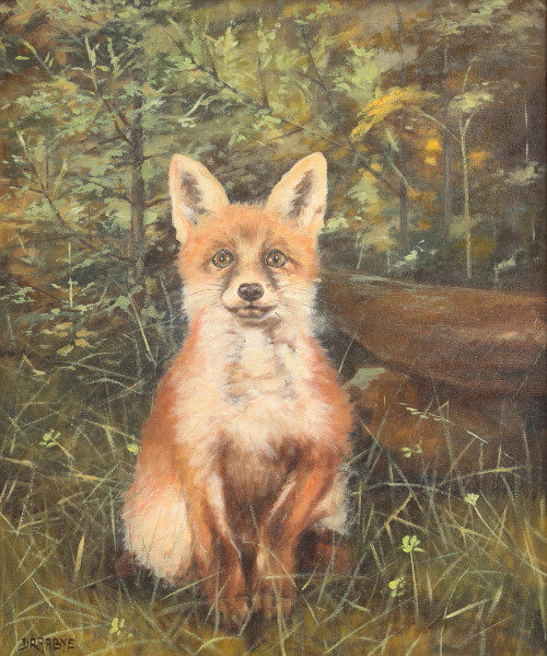 Fox in the forest glade   -   Lars Draabye Danish, b. 1923-Oil on canvas, 60 x 50 cm.