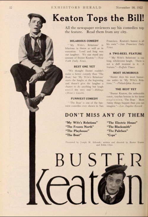 busterkeatonsociety:#ThrowbackThursday Buster Keaton is the top of the bill! And the top of the lett