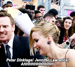 jenniferlawrencedaily:  Michael Fassbender fangirling over Jennifer Lawrence 