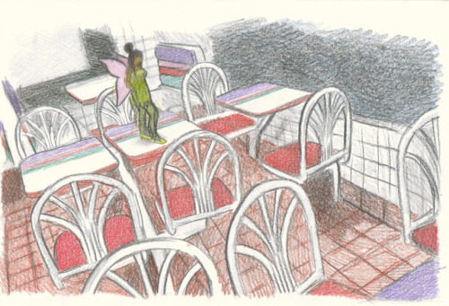 blessedrestlessness: Drawing of a Fairy Seen Dancing on a Table at a Taco Bell by James D Bowman 3