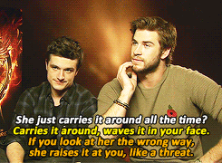 thatfunnyblog:  Josh Hutcherson and Liam Hemsworth on Jennifer Lawrence after winning