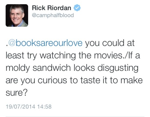 shybooklover: You’ll never hate the Percy Jackson movies like Rick Riordan hates them