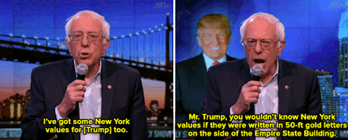 jorgieporgy:micdotcom:Bernie Sanders teaches Ted Cruz and Donald Trump what New York values really a