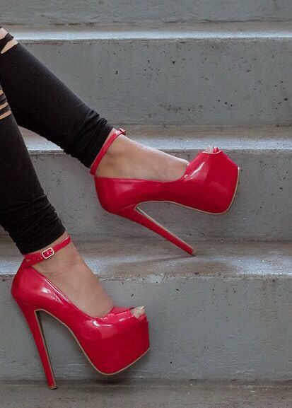 Wow! Very high…, very sexy! Sexy red pumps are my weakness!