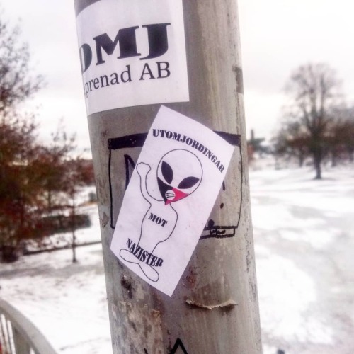 Antifascist stickers seen around Stockholm