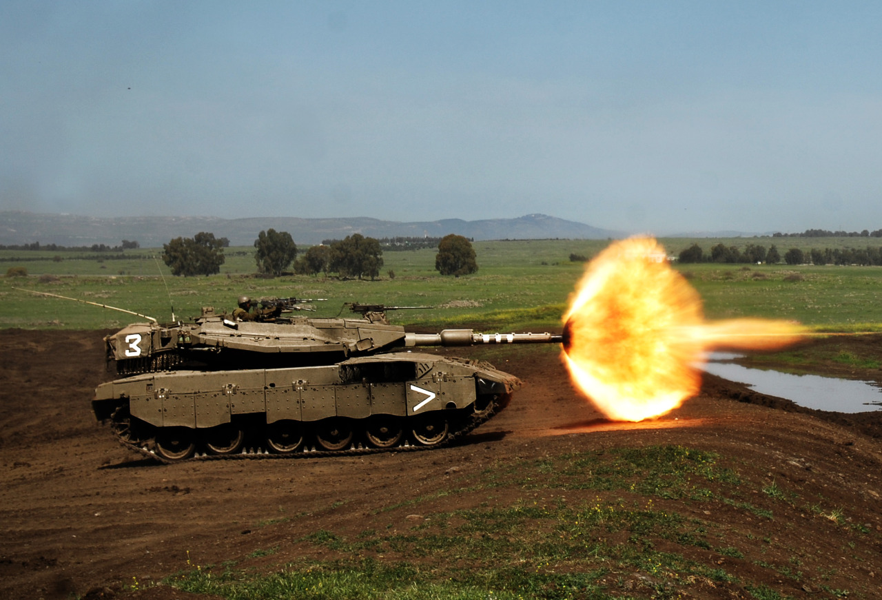 Israeli Merkava firing a test round in the Golan Heights