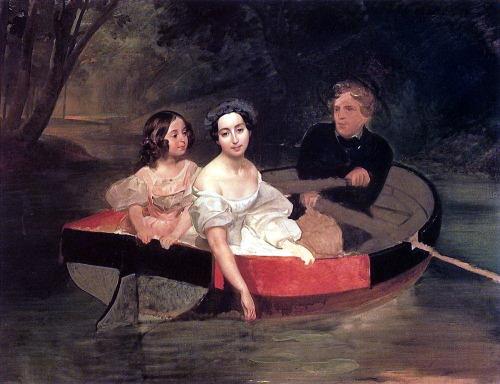 karl-bryullov: Self-portrait with Baroness Ye. N. Meller-Zakomelskaya and a Girl in a Boat, 1835, Ka