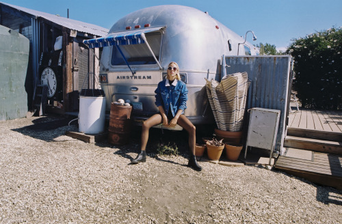 americanapparel:  Nuria in the Denim Sherpa Jacket, Easy Jean Short and City Boot. Fall, 2014.