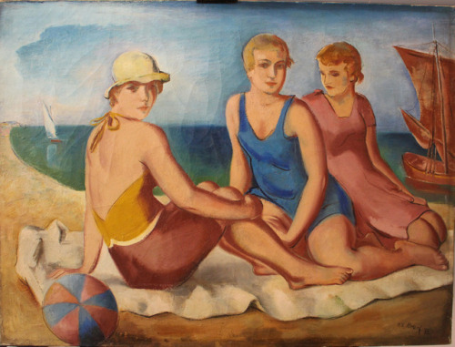 František Viktor Mokrý (Czech, 1892-1975), Three girls by the see (1932).