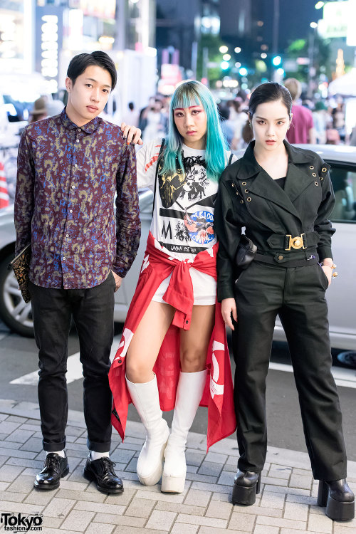 Keisuke, Kathy, and Yuka on the street in Harajuku wearing fashion from Phenomenon, Marc Jacobs, DVM