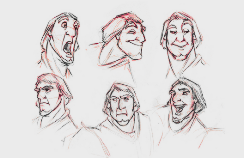 Character explorations of Max (The Little Mermaid), Phoebus (The Hunchback of Notre Dame), and young