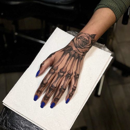 Art Amazing Skeleton Hand Tattoo By Awesome Artist