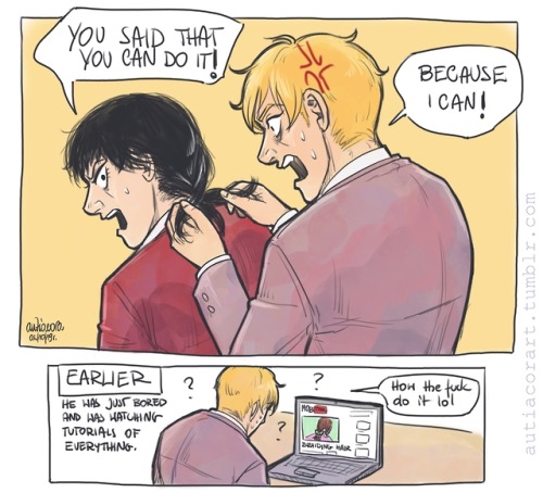 autiacorart: lessons of hairstyling for Dad!Reigen Week