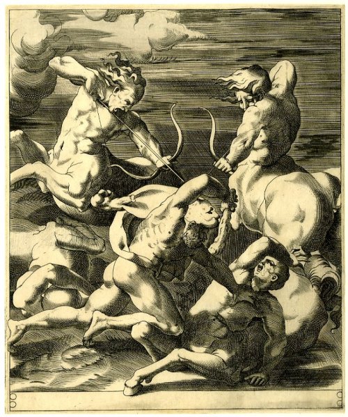 Hercules Fighting the Centaurs, by Gian Giacomo Caraglio, afrer a design by Rosso Fiorentino.