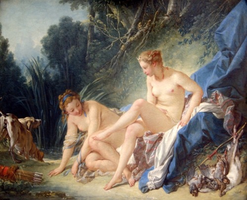 artist-francois-boucher: Diana getting out of her bath, 1742, Francois BoucherMedium: oil,canvas