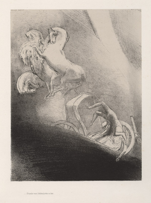 He falls, head-first, into the abyss (plate 17) by Odilon RedonMedium: lithography on paper