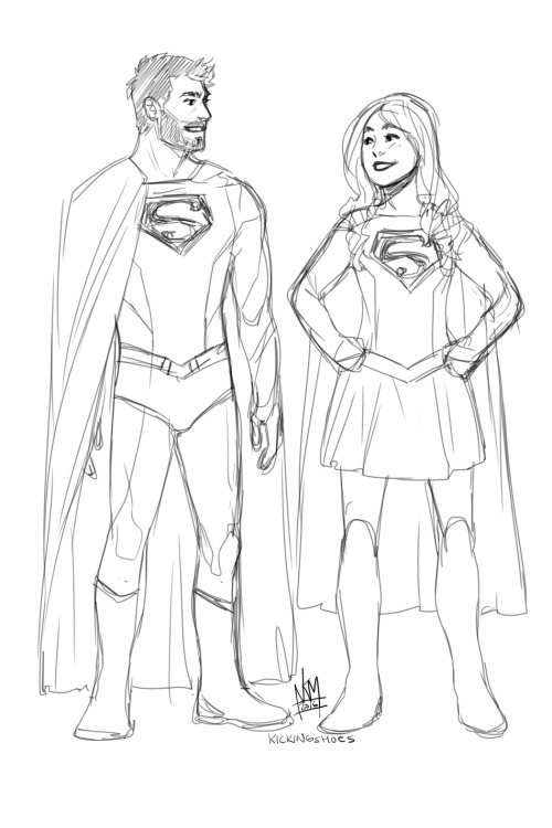 kickingshoes:  More Superman doodles!! Hypothetical costume (with Kara~~~), Krypto and kittens! DO NOT REPOST (((o(*ﾟ▽ﾟ*)o)))