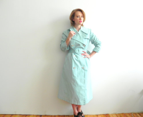 Halston Periwinkle Blue Vintage Double Breasted Trench Coat