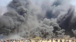 diaspora: diaspora:   April 6th, 2018 | Gaza, Palestine  Palestinian protestors set fire to hundreds of tires along the border fence to block Israeli soldiers’ visibility, making them unable to shoot at Palestinian protesters.   Palestinians are fucking