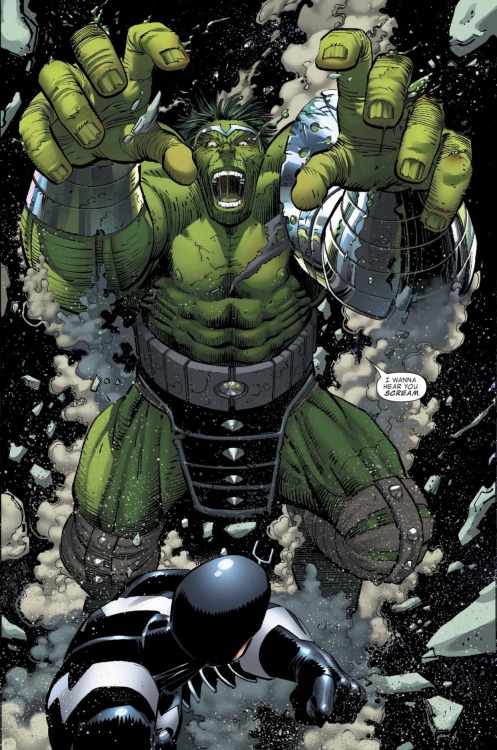 inhumansforever:  slowdeepandnegative:  World War Hulk! Hulk vs Black Bolt   this whole encounter was later retconned to reveal that The Black Bolt that The Hulk fought and defeated was actually a Super Skrull imposter.  All and all I do think The Hulk