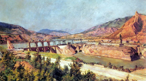 ZAGES. Dam on the Kura River and Highway of Georgian Military Road, 1927, Ilya Mashkov