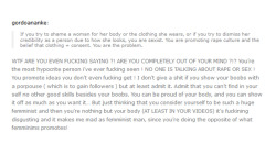 gordoananke:  Just received this interesting response from http://stuffforsadcats.tumblr.com in regard to my post linking body and clothing shaming to rape culture. http://stuffforsadcats.tumblr.com/post/98738227907/gordoananke-if-you-try-to-shame-a-woman