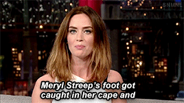 sorry-no-more-no-less:Emily Blunt explains how she caught Meryl Streep from falling on the set of In