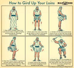 sartorialadventure:  lazerknees:  soulbrotherv2:  A lesson in how to gird your loins. via The Art of Manliness    I saw a ball gown version of this somewhere but I don’t know where  omg i googled it and… YES. 