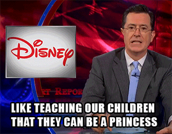 comedycentral:  Stephen Colbert making fun of the morals in old Disney movies is