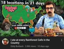 hatingongodot:hatingongodot:I don’t want to click on this because the thumbnail alone has me seething with jealousyI forgot they served food at the Rainforest Cafe. Couldn’t begin to tell you what kind of menu they’ve got. The rainforest