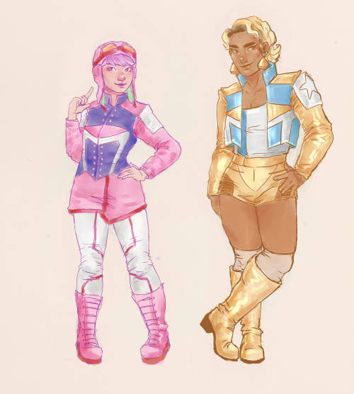 burnttoastmaster: i drew washi pink and tenbin gold as humans.   Raptor 283 became much more practic