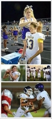 thefictionthief:  purrrsuit-of-happinesss:  This girl is her high school football teams quarterback. The cheerleader is her girlfriend  Make this a movie 