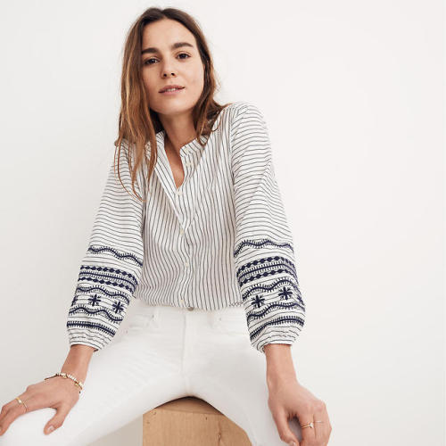 Striped Embroidered-Sleeve ShirtMadewell$79.50www.madewell.com