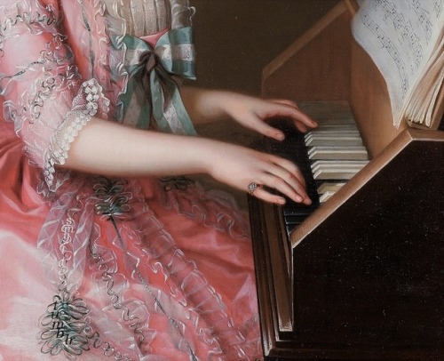 smylte: Georg Anton Abraham Urlaub (1744 - 1788) detail of Portrait of a young lady at the clavichor