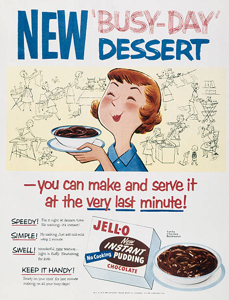 elza32358:Advertisement for Jell-O’s new chocolate instant pudding, 1950. 
