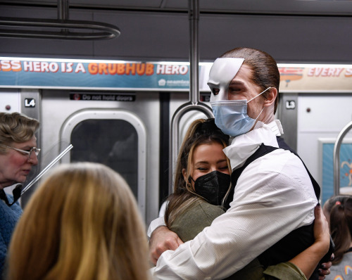 Paul Schaefer and Julia Udine behind the scenes for the MTA subway photoshoot.