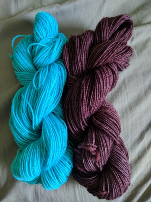 First go at dyeing yarn~ Not so enthused with the purple, but that’s what I get for solely using gra