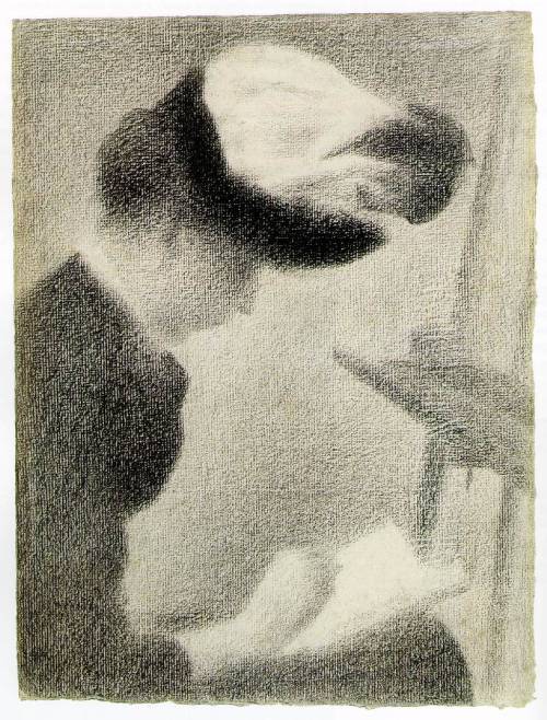 artist-seurat:Woman Seated by an Easel, 1888, Georges SeuratMedium: crayon,paper