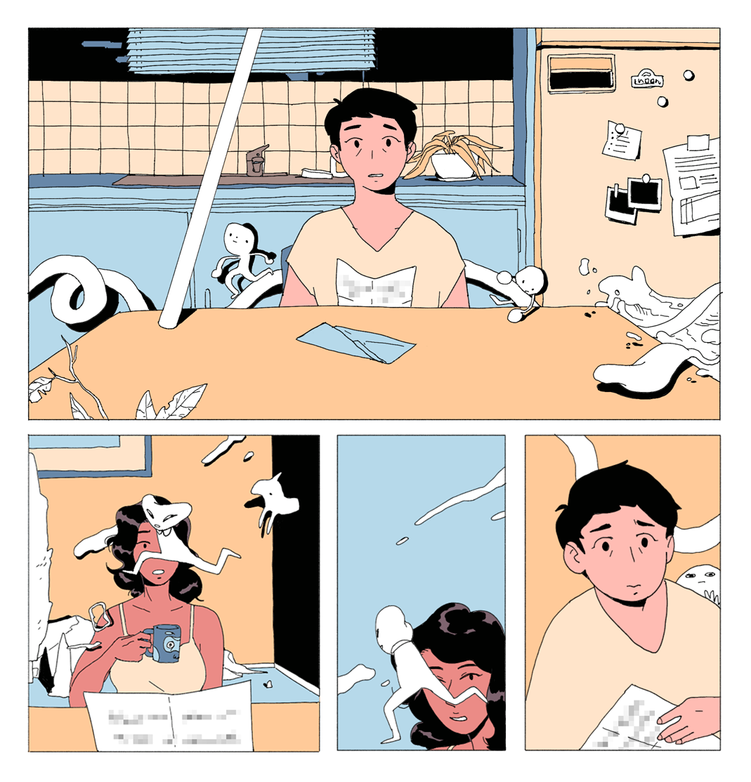 choodraws:  miscellaneous panels from my ISLAND #9 short comic, all from different