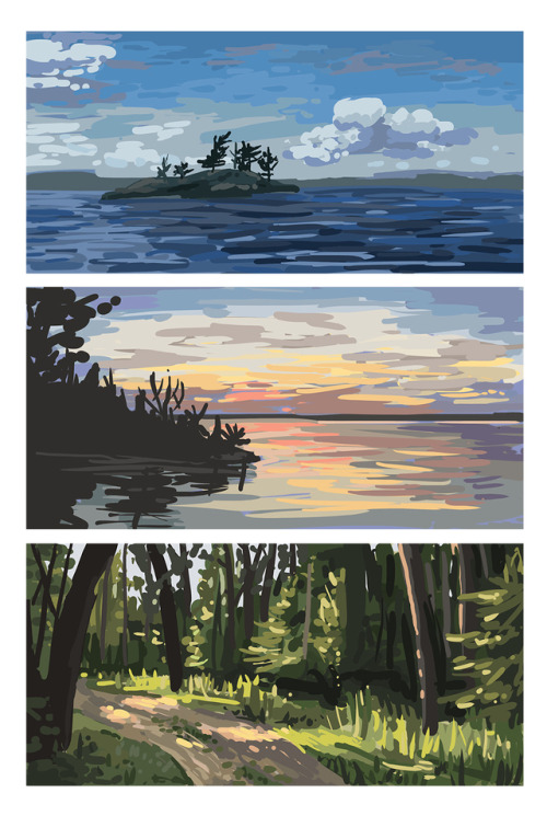 kelseykingillustration:Some landscape studies inspired by the Lake of the Woods area